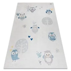 Tapis lavable BAMBINO 1161 Hiboux pour les enfants antidérapant - gris