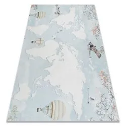 Tapis lavable BAMBINO 1163 Carte du monde, monde pour les enfants antidérapant - bleu