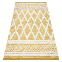 Tapis ECO SISAL BOHO MOROC Diamants 22297 franges - deux niveaux de molleton jaune / crème, tapis en coton recyclé