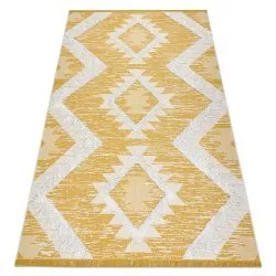 Tapis ECO SISAL BOHO MOROC Diamants 22312 franges - deux niveaux de molleton jaune / crème, tapis en coton recyclé