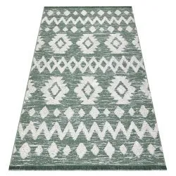 Tapis ECO SISAL BOHO MOROC Etno Zigzag 22319 franges - deux niveaux de molleton vert / crème, tapis en coton recyclé