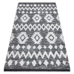 Tapis ECO SISAL BOHO MOROC Etno Zigzag 22319 franges - deux niveaux de molleton gris / crème, tapis en coton recyclé