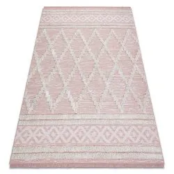 Tapis ECO SISAL BOHO MOROC Diamants 22297 franges - deux niveaux de molleton rose / crème, tapis en coton recyclé