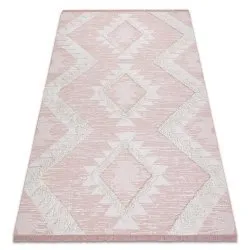 Tapis ECO SISAL BOHO MOROC Diamants 22312 franges - deux niveaux de molleton rose / crème, tapis en coton recyclé