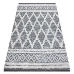 Tapis ECO SISAL BOHO MOROC Diamants 22297 franges - deux niveaux de molleton gris / crème, tapis en coton recyclé