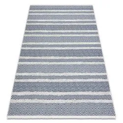Tapis ECO SISAL BOHO MOROC Lignes 22328 franges - deux niveaux de molleton crème / bleu foncé, tapis en coton recyclé