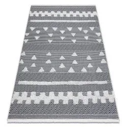Tapis ECO SISAL BOHO MOROC Géométrique 22321 franges - deux niveaux de molleton crème / gris, tapis en coton recyclé