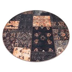 Tapis ANTIKA ancient chocolate cercle, patchwork moderne, lavable grec - noir / terre cuite