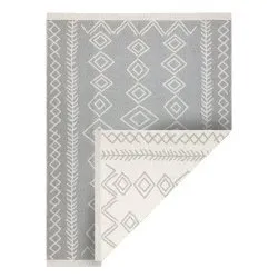 Tapis TWIN 23000 Boho, Coton, double face, losanges Franges écologiques - gris / crème