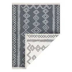 Tapis TWIN 23000 Boho, Coton, double face, losanges Franges écologiques - anthracite / crème