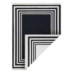 Tapis TWIN 22990 Cadre, Coton, double face, Franges écologiques - noir / crème
