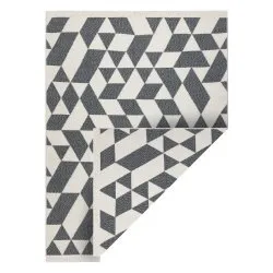 Tapis TWIN 22992 géométrique, Coton, double face Franges écologiques - anthracite / crème