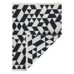 Tapis TWIN 22992 géométrique, Coton, double face Franges écologiques - noir / crème