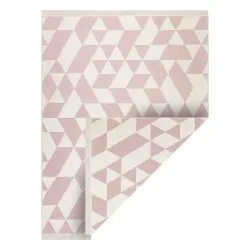 Tapis TWIN 22992 géométrique, Coton, double face Franges écologiques - rose / crème