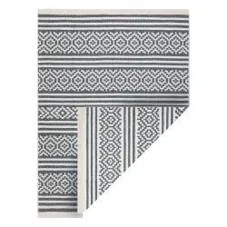 Tapis TWIN 22996 géométrique, rayures Coton, double face Franges écologiques - anthracite / crème