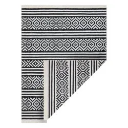 Tapis TWIN 22996 géométrique, rayures Coton, double face Franges écologiques - noir / crème