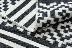 Dywan TWIN 22996 Geometryczny, pasy bawełna, dwustronny Ekologiczny frędzle - czarny / krem