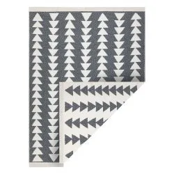 Tapis TWIN 22994 géométrique, triangles Coton, double face Franges écologiques - anthracite / crème