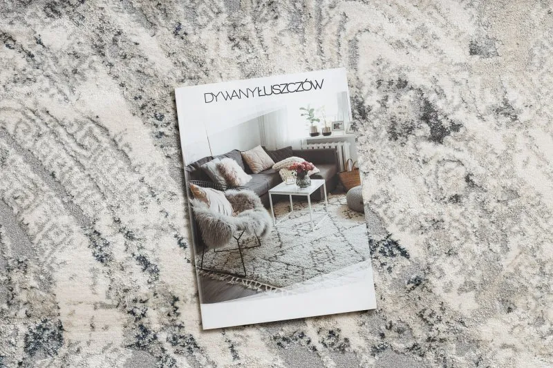Dywan TULS nowoczesny, strukturalny, frędzle 51328 Vintage, przecierany, abstrakcja kość słoniowa / szary 