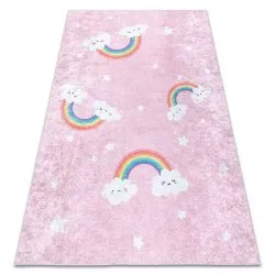 Tapis lavable JUNIOR 51300.802 Arc-en-ciel, nuages pour les enfants antidérapant - rose
