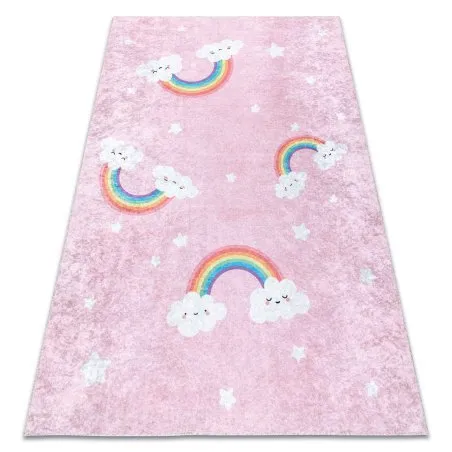 Tapis lavable JUNIOR 51300.802 Arc-en-ciel, nuages pour les enfants antidérapant - rose