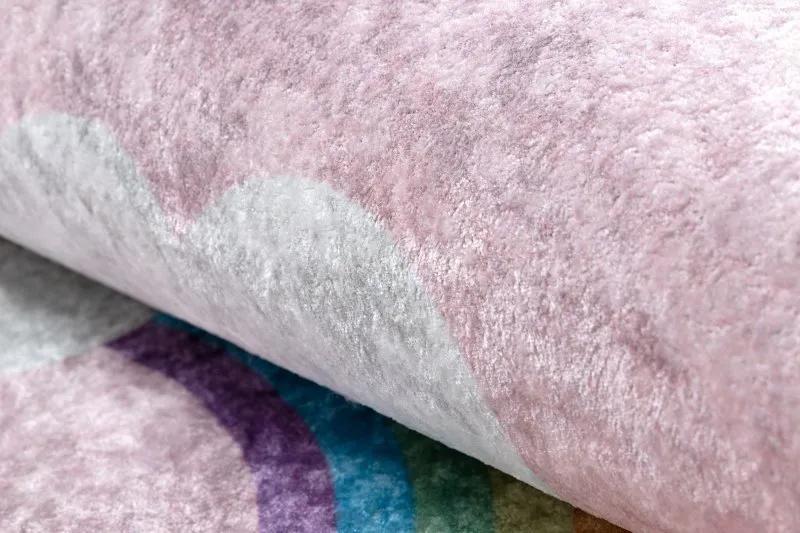 Tapis lavable JUNIOR 51300.802 Arc-en-ciel, nuages pour les enfants antidérapant - rose