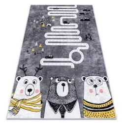 Tapis lavable JUNIOR 52107.801 Ours, animaux, rues pour les enfants antidérapant - gris