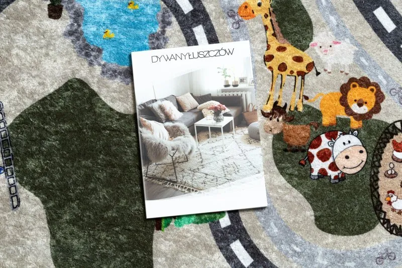 Dywan do prania JUNIOR 51803.804 Miasto, uliczki dla dzieci, antypoślizgowy - beż