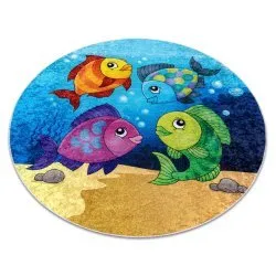 Tapis lavable JUNIOR 51594.801 cercle poissons, océan pour les enfants antidérapant - bleu