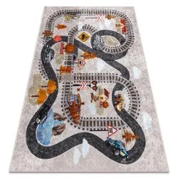 Tapis lavable JUNIOR 51986.803 Voies ferrées, locomotive pour les enfants antidérapant - gris