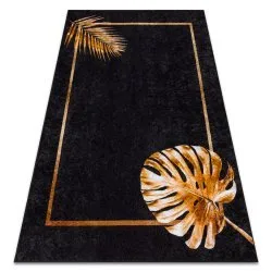 Tapis lavable MIRO 51518.805 Feuilles, cadre antidérapant - noir / or