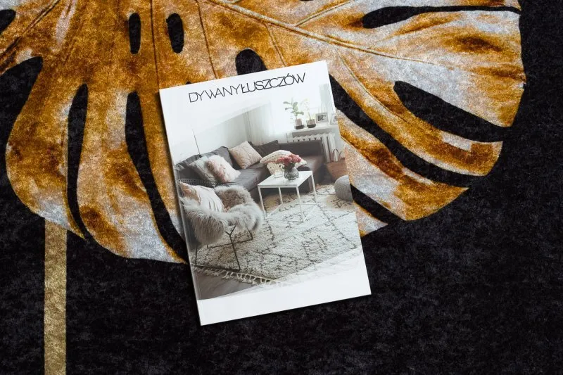 Tapis lavable MIRO 51518.805 Feuilles, cadre antidérapant - noir / or