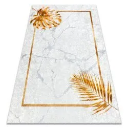 Tapis lavable MIRO 51518.806 Feuilles, cadre antidérapant - gris / or