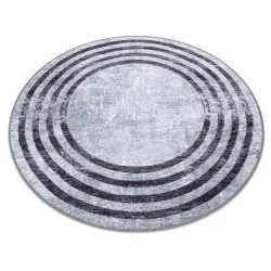Tapis lavable MIRO 51231.806 cercle Lignes antidérapant - gris / noir