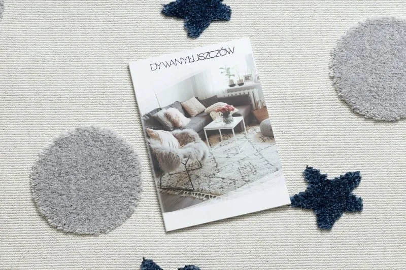Dywan YOYO GD75 biały / szary - Gwiazdki, koła dla dzieci, strukturalny, sensoryczny Frędzle 