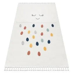 Tapis YOYO GD63 blanc / bleu foncé - Nuage, gouttes en peluche pour enfants, structurelles et sensorielles Franges