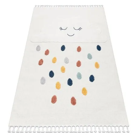 Tapis YOYO GD63 blanc / bleu foncé - Nuage, gouttes en peluche pour enfants, structurelles et sensorielles Franges
