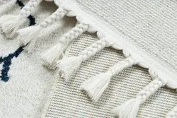 Tapis YOYO GD63 blanc / bleu foncé - Nuage, gouttes en peluche pour enfants, structurelles et sensorielles Franges