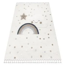 Tapis YOYO EY78 blanc / beige - Nuage, Arc-en-ciel, sensoriel pour enfants, franges