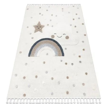 Tapis YOYO EY78 blanc / beige - Nuage, Arc-en-ciel, sensoriel pour enfants, franges