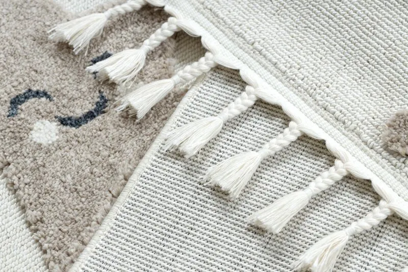 Tapis YOYO EY78 blanc / beige - Nuage, Arc-en-ciel, sensoriel pour enfants, franges