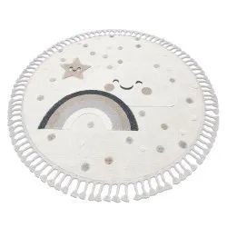 Tapis YOYO EY78 cercle blanc / beige - Nuage, sensoriel pour enfants, franges