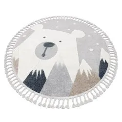 Tapis YOYO EY81 cercle gris / blanc - Ours, montagnes pour enfants, structurelles et sensorielles Franges