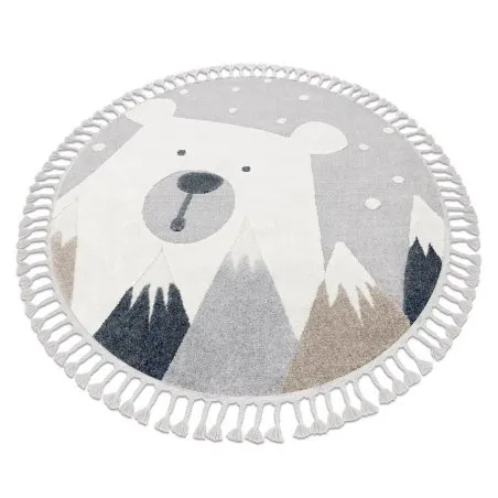 Tapis YOYO EY81 cercle gris / blanc - Ours, montagnes pour enfants, structurelles et sensorielles Franges