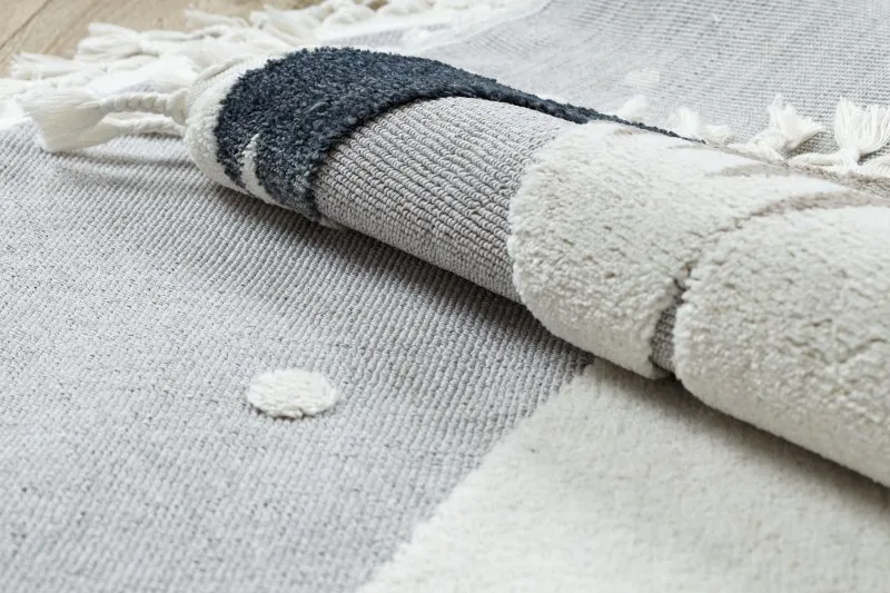 Tapis YOYO EY81 cercle gris / blanc - Ours, montagnes pour enfants, structurelles et sensorielles Franges