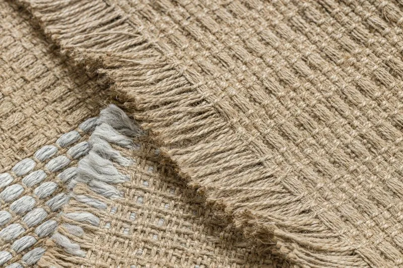 Dywan JUTE 3734 beż / szary pasy - jutowy, płaskotkany, frędzle