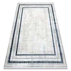 Tapis moderne DUKE 51523 crème / bleu - Cadre, structuré, très doux, franges