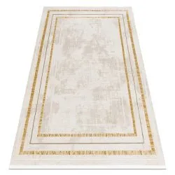 Tapis moderne DUKE 51523 crème / or - Cadre, structuré, très doux, franges