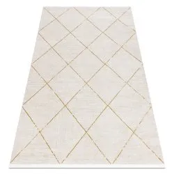 Tapis moderne DUKE 51245 crème / or - Treillis, structuré, très doux, franges