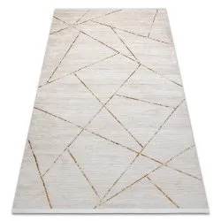 Tapis moderne DUKE 51557 crème / or - Géométrique, structuré, très doux, franges
